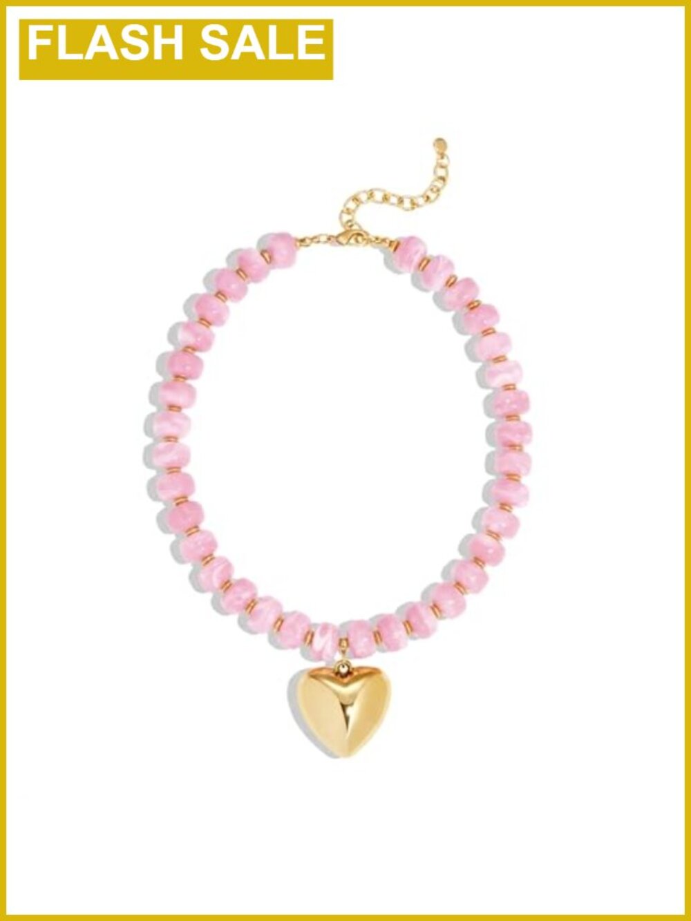 Gold Heart Pendant Necklace Acrylic Resin Beaded Choker for Women